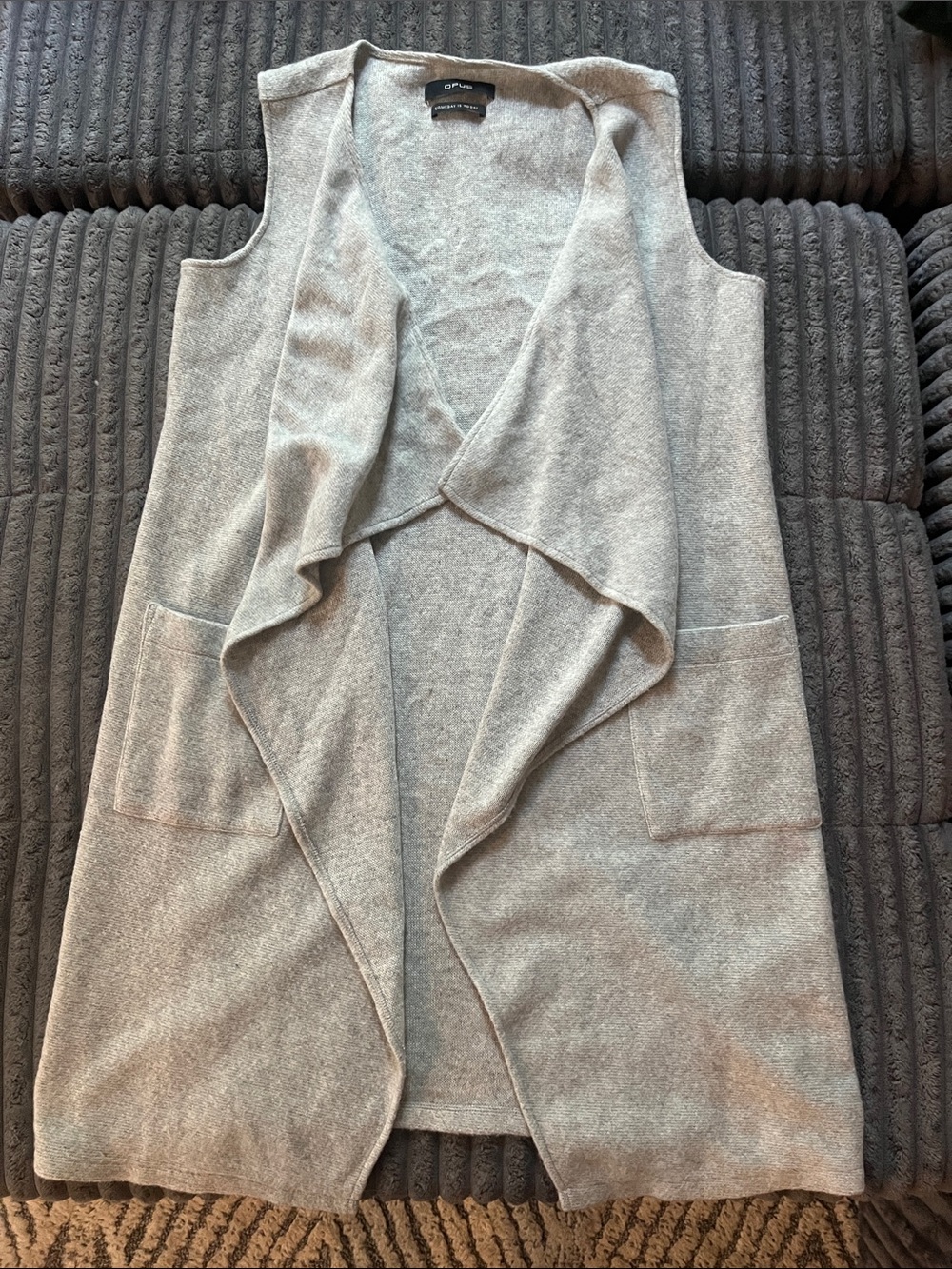 Opus (German brand) Light Gray Sleeveless Draped Cardigan Vest wool blend